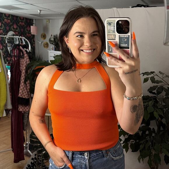 Zara Tops - Zara Square Neck Choker Top Orange Size Small